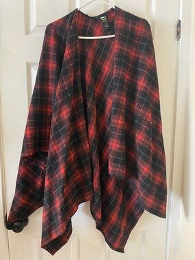 Plaid made in Canada red shawl campfire camping ruana tartan